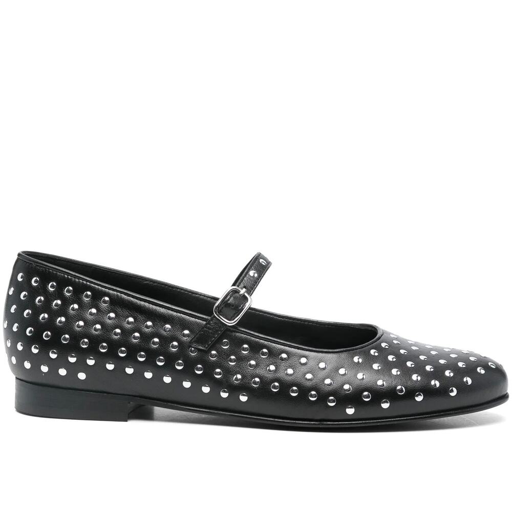 ALOHAS Lucien Black Leather Silver Stud Mary Jane Ballet Flat Size 38 EUC